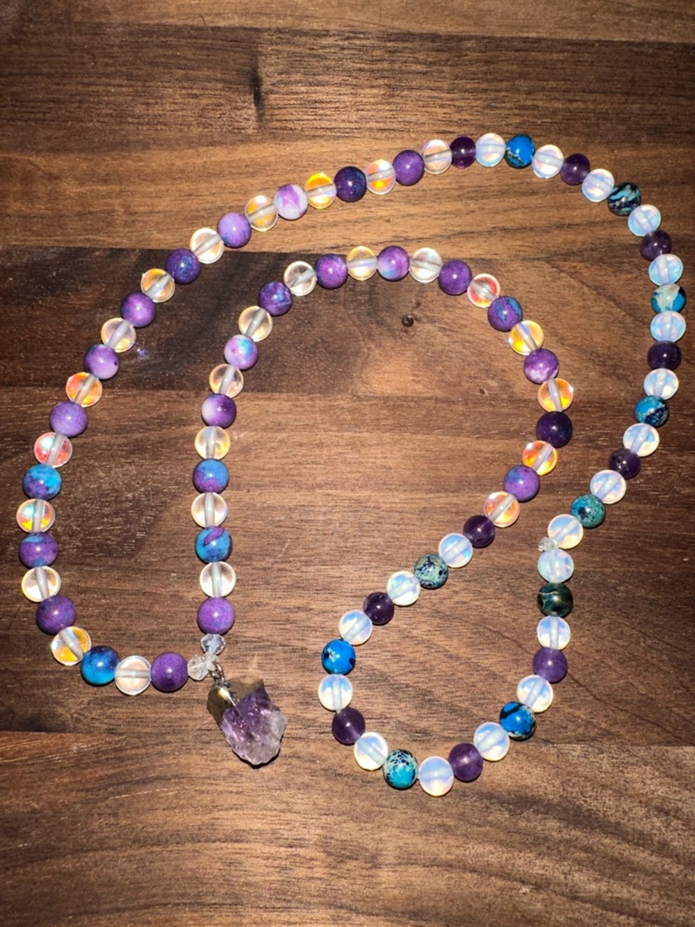 Mermaid Candy Necklace (Rainflower Jade, Amethyst, Mermaid Beads, Opalite)